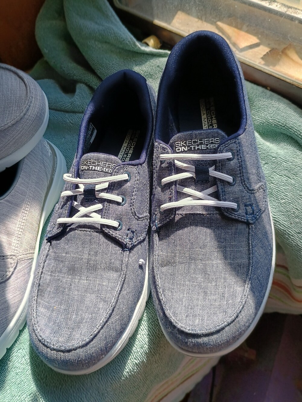Skechers Navy Canvas Slip-On Casual Loafers with White Laces